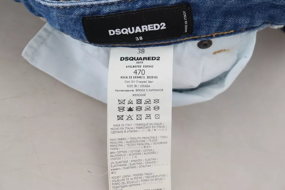 Dsquared² Mavi pamuklu düşük bel kot pantolon, havalı denim kızları için